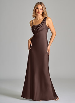 Azazie Celina Final Sale Espresso Sheath One Shoulder Stretch Satin Dress image3
