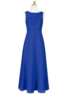Azazie Snow Junior Robe Trapèze en Mousseline de soie Dentelle Bleu Roi image7