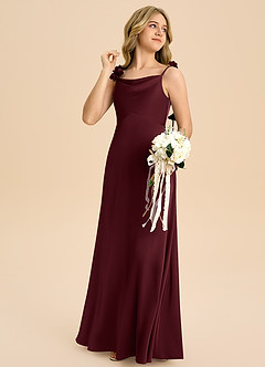 Azazie Gumdrop Junior Cabernet Empire Pleated Stretch Satin Dress image4