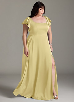 Azazie Bondi Robes de demoiselle d'honneur Robe Trapèze en Satin extensible Arc Sorbet Citron image10
