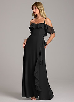 Azazie Aubrie Bridesmaid Dresses Black A-Line Off the Shoulder Chiffon Dress image3