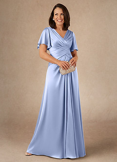 Azazie Emmeline Mother of the Bride Dresses Ice A-Line Pleated Stretch Satin Dress image1