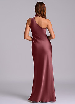 Azazie Seona Bridesmaid Dresses Desert Rose Mermaid One Shoulder Stretch Satin Dress image4