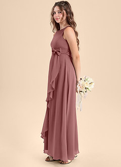 Azazie Lilenne Junior Vestido de Rosa Del Desierto de Gasa de Corte En A con Lazo image4