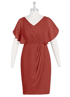 Azazie Julia Mother of the Bride Dresses Terracotta Sheath V-Neck Pleated Chiffon Dress image6
