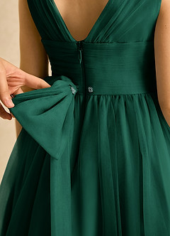 Azazie Macaron Abiti da Ragazza di Fiori Abito A-Line in Tulle Plissettato Smeraldo image6