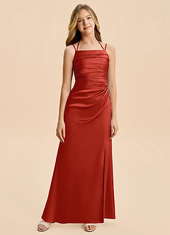 Azazie Nova Junior Rust A-Line Pleated Stretch Satin Dress image6