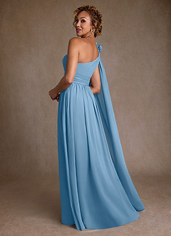 Azazie Lancaster Kleider für die Brautmutter A-Linie One-Shoulder Chiffon Kleid Stahlblau image2