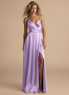 Azazie Davis Bridesmaid Dresses Lilac A-Line Pleated Metallic Satin Dress image2