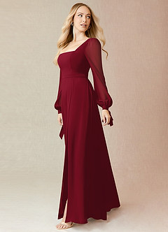 Azazie Leonia Bridesmaid Dresses Burgundy A-Line Long Sleeve Chiffon Dress image4