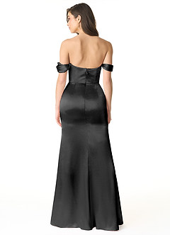 Azazie Liv Vestidos de damas de honor Vestido de Negro de Satén Metálico de Corte Recto Convertible con Vestidos sin tirantes image4