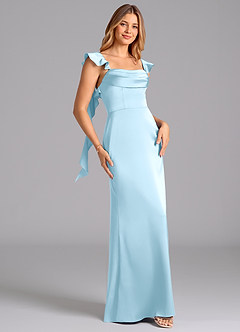 Azazie Adi Bridesmaid Dresses Sky Blue A-Line Pleated Stretch Satin Dress image3