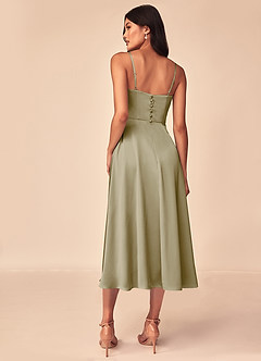 Azazie Dottie Bridesmaid Dresses Moss Green A-Line Stretch Satin Dress image2