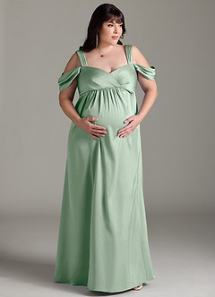 Azazie Rhea vestidos de dama de honor de maternidad Vestido de Corte En A Off The Shoulder Plisado Hasta el suelo Satén Elástico image8