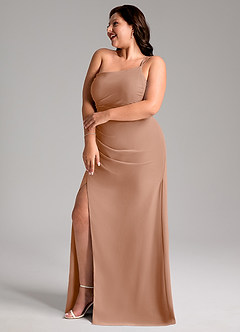 Azazie Eren Bridesmaid Dresses Champagne Rose Sheath One Shoulder Chiffon Dress image11