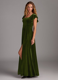 Azazie Bondi Robes de demoiselle d'honneur Robe Trapèze en velours Fente Latérale Olive image5