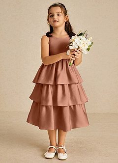 Azazie Margery Flower Girl Dresses Bronzer A-Line Bow Stretch Satin Dress image2