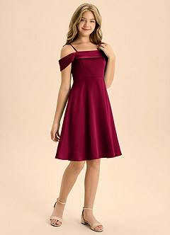 Azazie Anselie Junior Vestido de Borgoña de Satén Elástico de Corte en A con Plisado image6