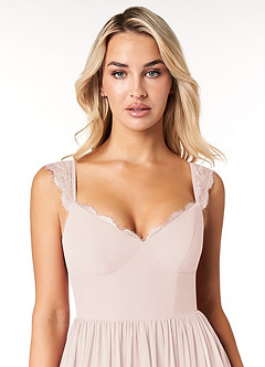 Azazie Cleobella Bridesmaid Dresses Rose Petal A-Line Sweetheart Lace Chiffon Dress image6