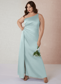 Azazie Mika Brautjungfernkleider Etui One-Shoulder Stretch-Satin Kleid Nebel image8