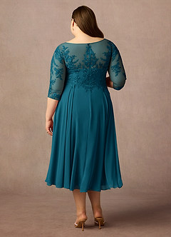 Azazie Marge At-home Try On Dresses Ink Blue A-Line Scoop Lace Chiffon Dress image7