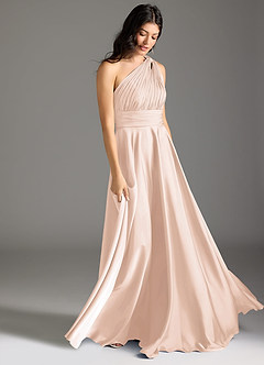 Azazie Charlize Bridesmaid Dresses Blushing Pink A-Line One Shoulder Stretch Satin Dress image3