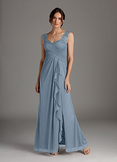 Azazie Edelin Mother of the Bride Dresses Dusty Blue A-Line Sweetheart Neckline Pleated Mesh Dress image4