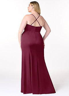 Azazie Marzia Bridesmaid Dresses Mulberry Sheath Cowl Pleated Stretch Satin Dress image8