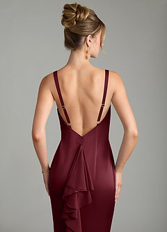 Azazie Tamera Bridesmaid Dresses Cabernet Mermaid Pleated Stretch Satin Dress image6
