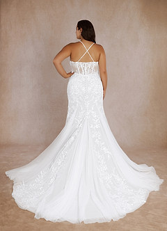 Azazie Bae Hochzeitskleider Meerjungfrau-Linie Pailletten Tüll Kleid Diamantweiß image10