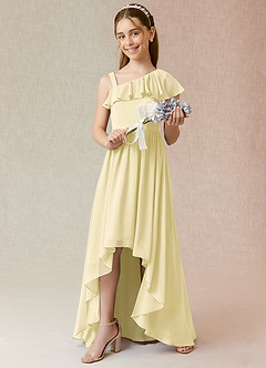 Azazie Mango Junior A-Linie Gestreift Chiffon Kleid Zitronensorbet image2