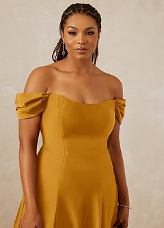 Christian Siriano Bridal for Azazie 1002 Bridesmaid Dresses Butterscotch A-Line Off the Shoulder Stretch Satin Convertible Dress image13