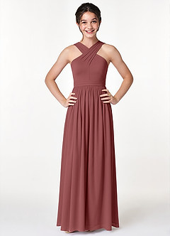 Azazie Jiya Junior Amethyst A-Line Pleated Mesh Dress image4