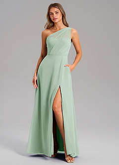 Azazie Phaedra Bridesmaid Dresses Agave A-Line One Shoulder Chiffon Dress image3