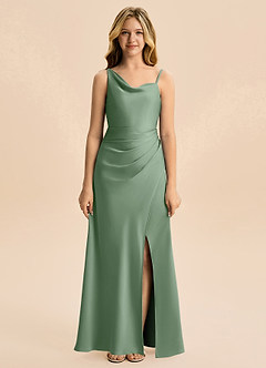 Azazie Abby Junior Robe Trapèze en Satin extensible Plissée Matcha image5