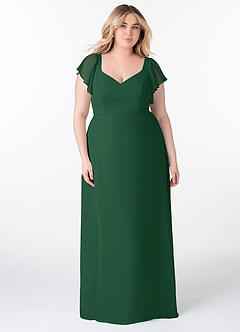 Azazie Syenna Robes de demoiselle d'honneur Robe Trapèze en Mousseline de soie Rayé Vert Foncé image6