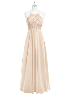 Azazie Ginger Bridesmaid Dresses White Alabaster A-Line Halter Pleated Chiffon Dress image6