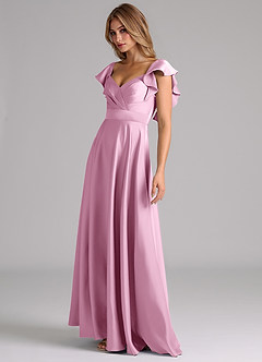 Azazie Leilani Bridesmaid Dresses Candy Pink A-Line Ruched Stretch Satin Dress image8