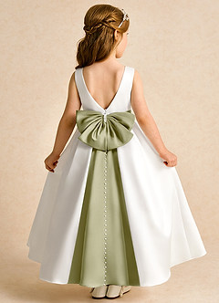 Azazie Cherry vestidos de niña de las flores Vestido de Marfil Musgo Verde de Satin Mate de Princesa con Plisado image1