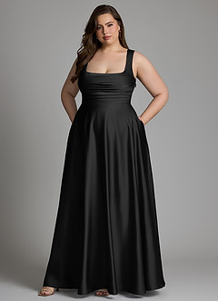 Azazie Azaria Vestidos para Prova em Casa Vestido Preto de Cetim elástico de Linha A com Corpete image9