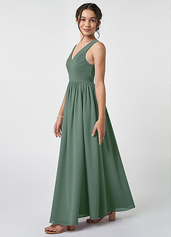 Azazie Keyla Junior Eucalyptus A-Line Pleated Chiffon Dress image3