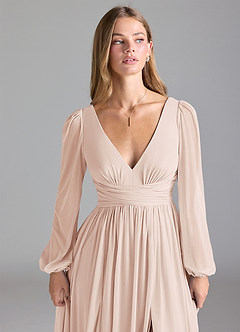 Azazie Norah Robes de demoiselle d'honneur Robe Trapèze en Maille Rose Pâle image7