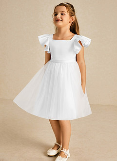 Azazie Kaeya Flower Girl Dresses White A-Line Bow Tulle Dress image4