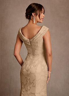 Azazie Aberdeen Mother of the Bride Dresses Champagne Sheath Pleated Floral Burnout Dress image6