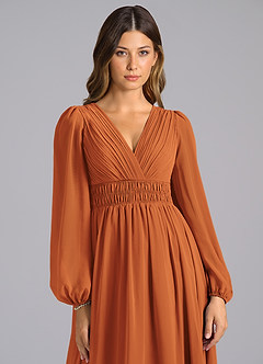 Azazie Palerma Robes de demoiselle d'honneur Robe Trapèze en Mousseline de soie Manche longue Cannelle image6