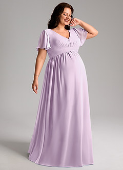 Azazie Verna Brautjungfernkleider für Schwangere A-Linie V-Hals Gerüscht Chiffon Bodenlänge Kleid image7
