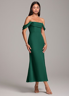 Azazie Saige Bridesmaid Dresses Emerald Sheath Off the Shoulder Chiffon Convertible Dress image4