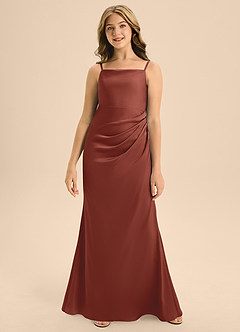 Azazie Renna Junior Auburn A-Line Pleated Stretch Satin Dress image4