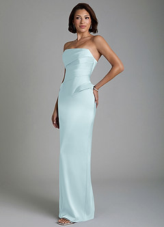 Azazie Harlow Robes de demoiselle d'honneur Robe Fourreau en Satin extensible Corset Bleu Nuage image7