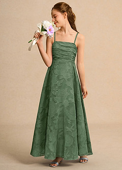 Azazie Pebbles Junior Formal Flower Girl Dresses Eucalyptus A-Line Pleated Floral Burnout Dress image4